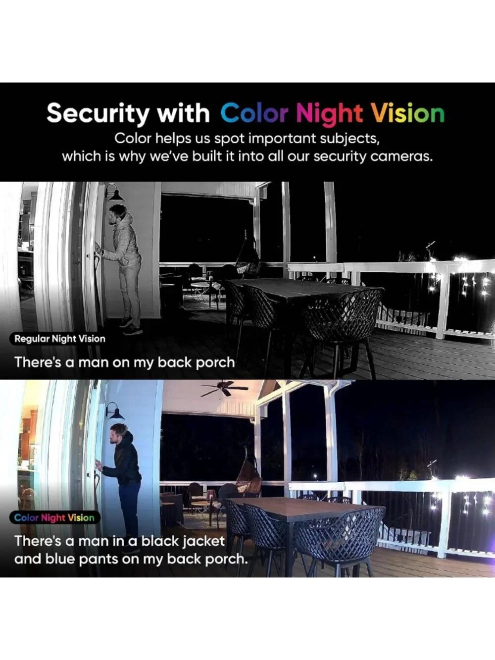 Indoor/Outdoor Security Cameras 2-Pack with Color Night Vision & Motion